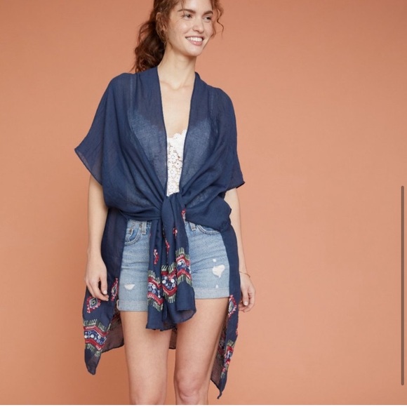 summer & rose Swim Summer Rose Navy Blue Sheer Flowy Embroidered